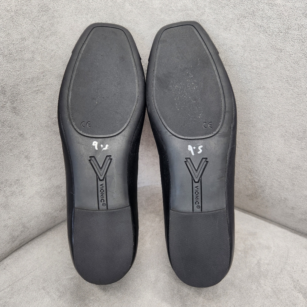 Vionic Ballet Flats 9.5 Black Leather Klara Bow Logo Arch Support Comfy New $150 - Picture 16 of 16